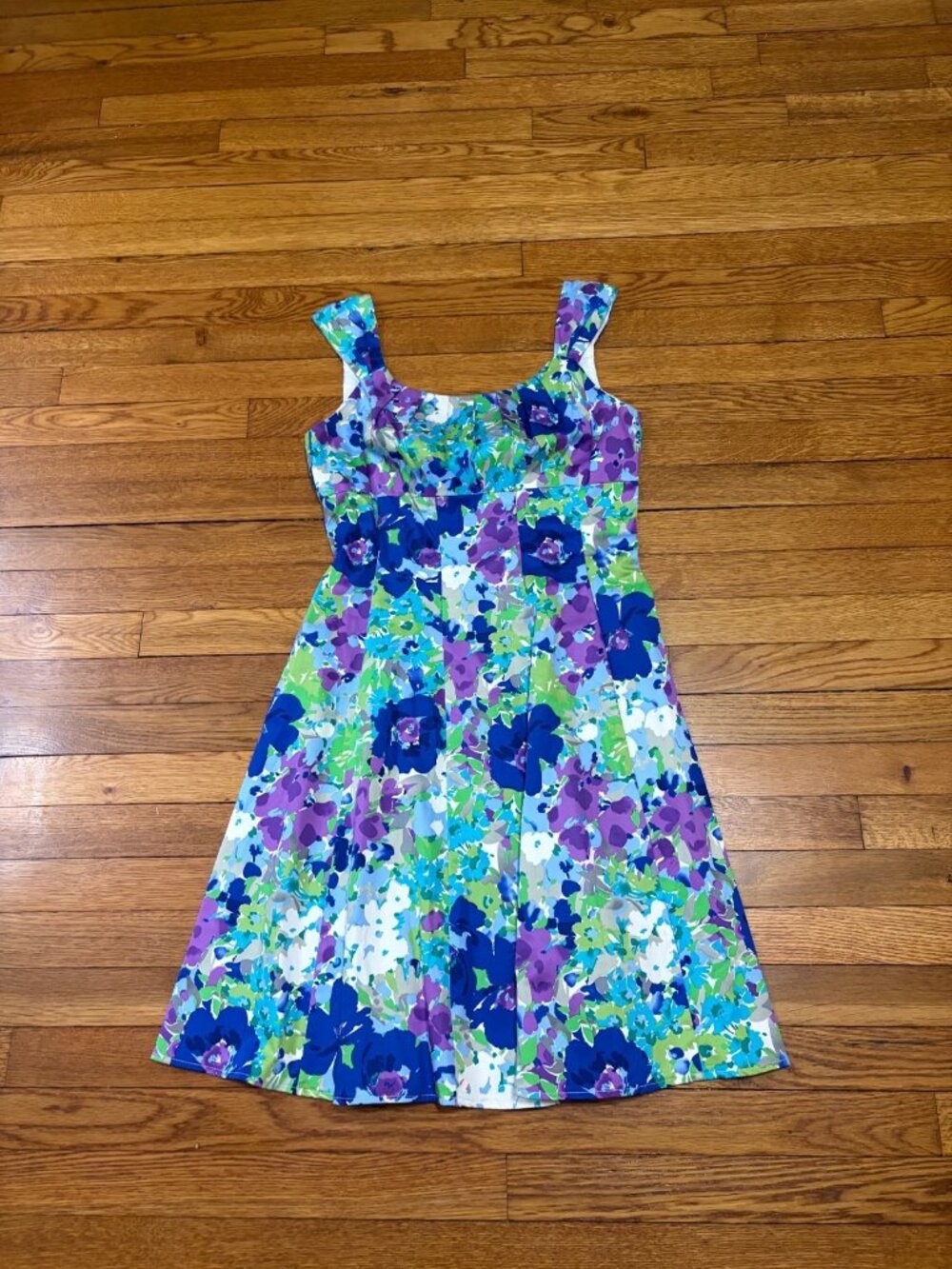 London Times Womens Dress Size 10 Blue Green Floral Sleeveless Fit Flare Lined